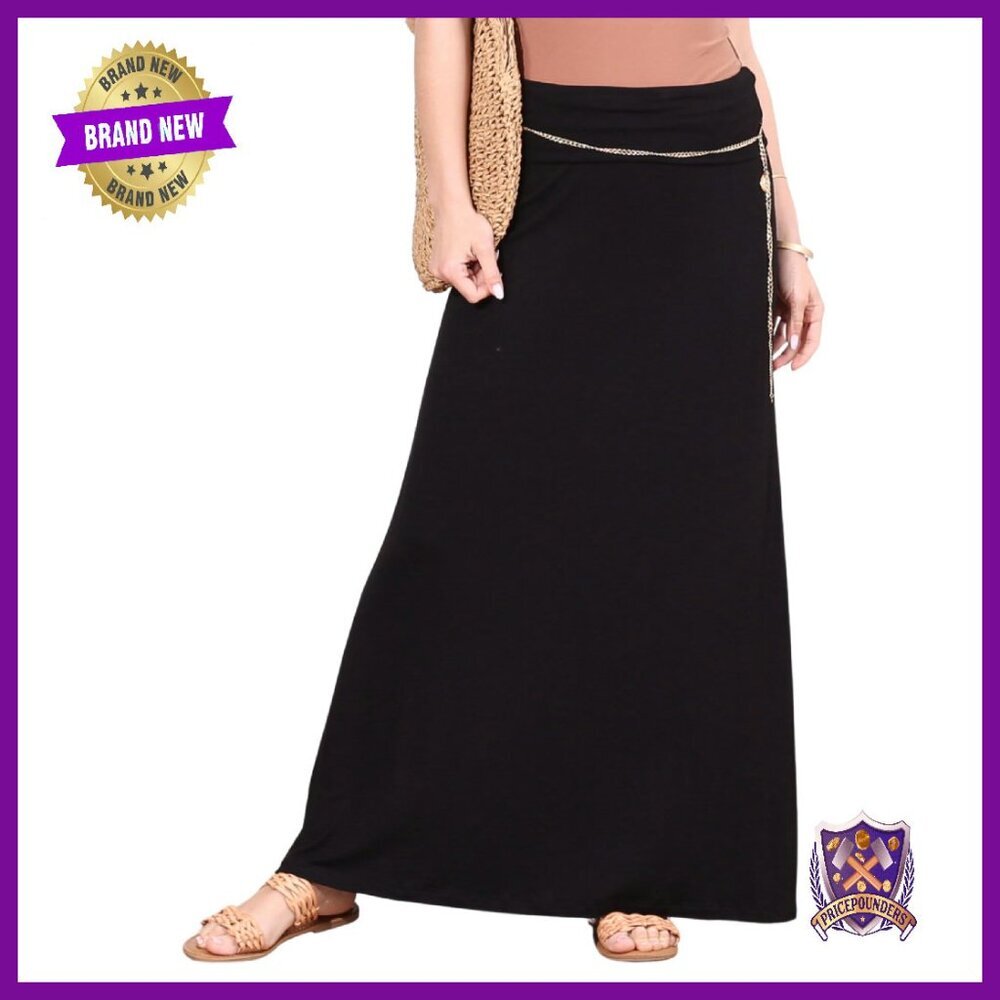 High Waisted Flowy Maxi Skirt A-Line Plus Size Casual Long Skirt